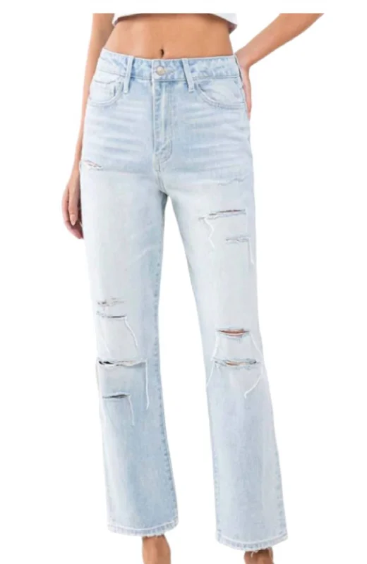 Preppy Style Super High Rise Distressed Ankle Jeans In Light Wash