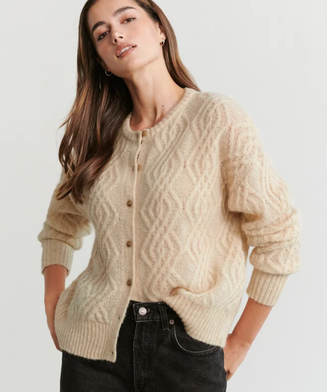 Style Without Limits Cable Crewneck Cardigan