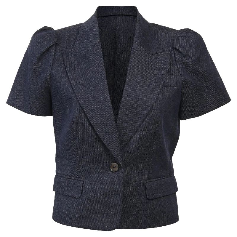 Must Haves Michael Kors Denim Short Sleeve Cropped Blazer in Navy Blue Cotton