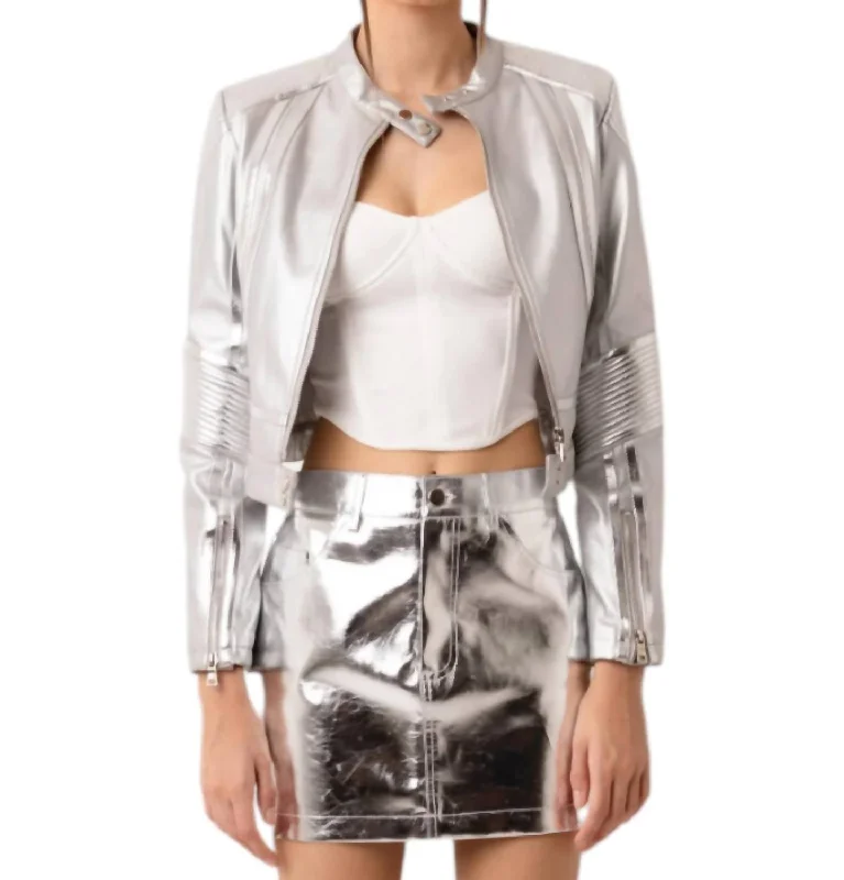 Step Ahead, Lead The Trend Cindy Racer Jacket In Silver