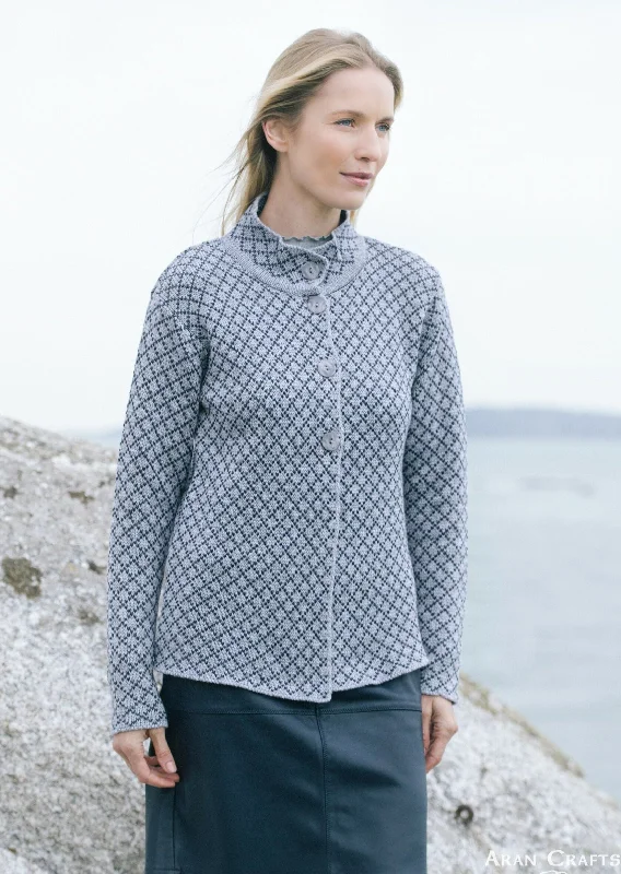 Gorgeous Glamour Collection Foxford Chequered Merino Aran Jacket | Grey