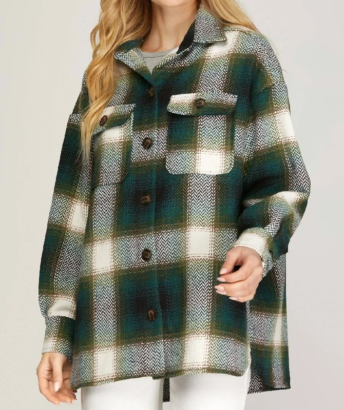 Sophisticated Outfits Flannel Plaid Jacket In Green