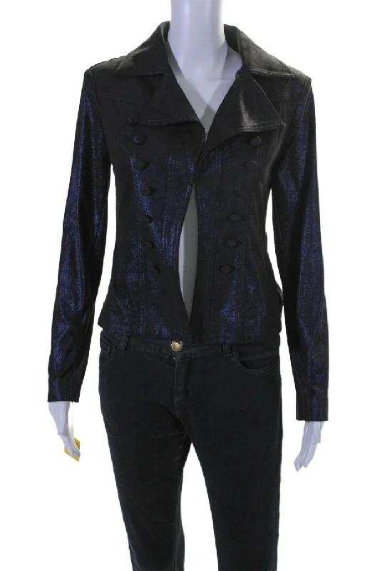 Elegant Clothing Insight Womens Sparkle Metallic Midnight Blue Long Sleeve Jacket