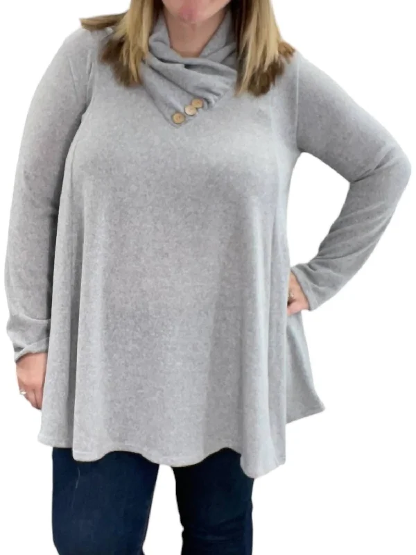 Grab Romantic Date - Night Styles Now Faux Cowl Neck Sweater In Heathered Gray