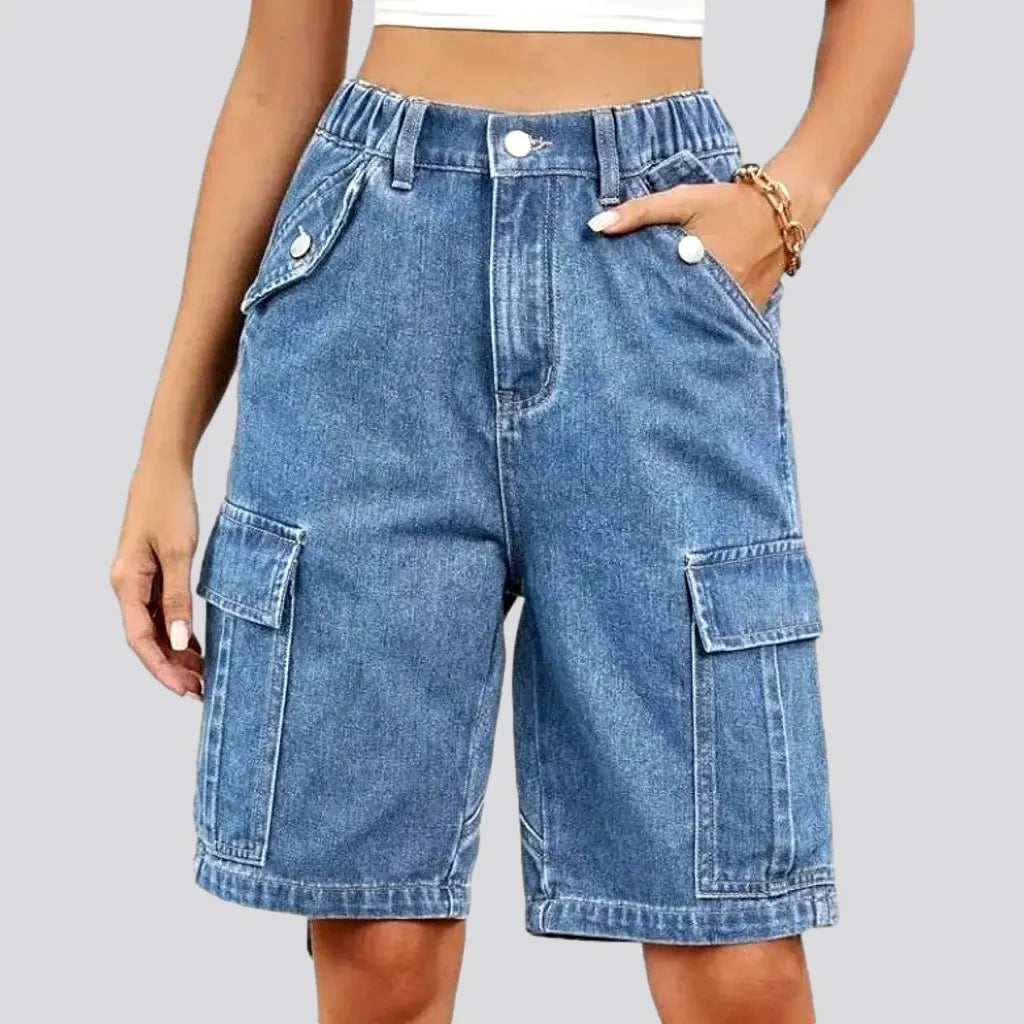 Trend Leading Collection Knee-length high-waist denim shorts