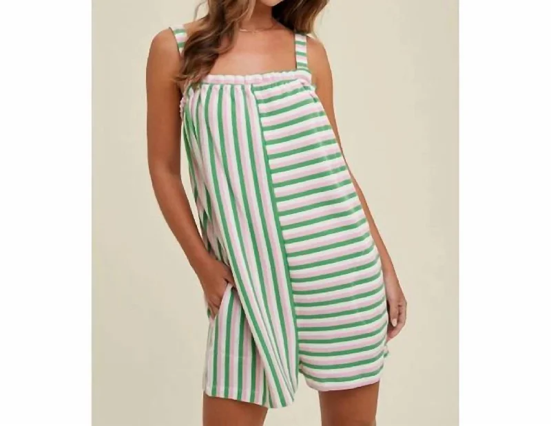 Big Savings Striped Romper In Green/pink