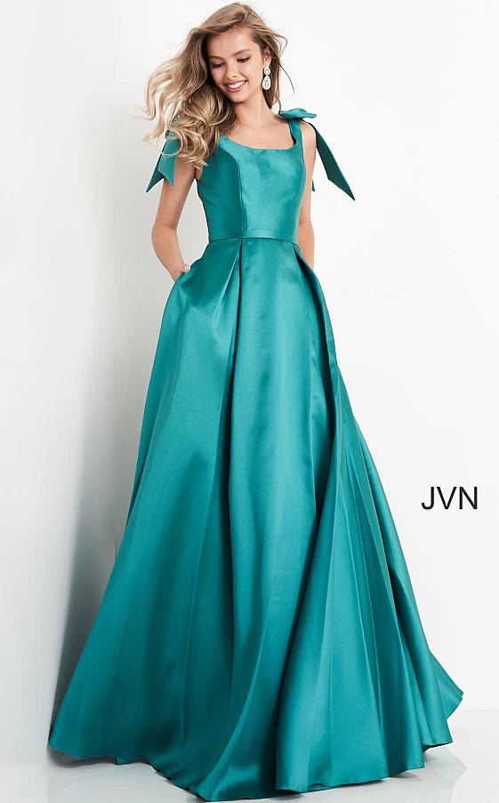 Trend Alert JVN4449 Green Pleated Skirt Prom Ballgown