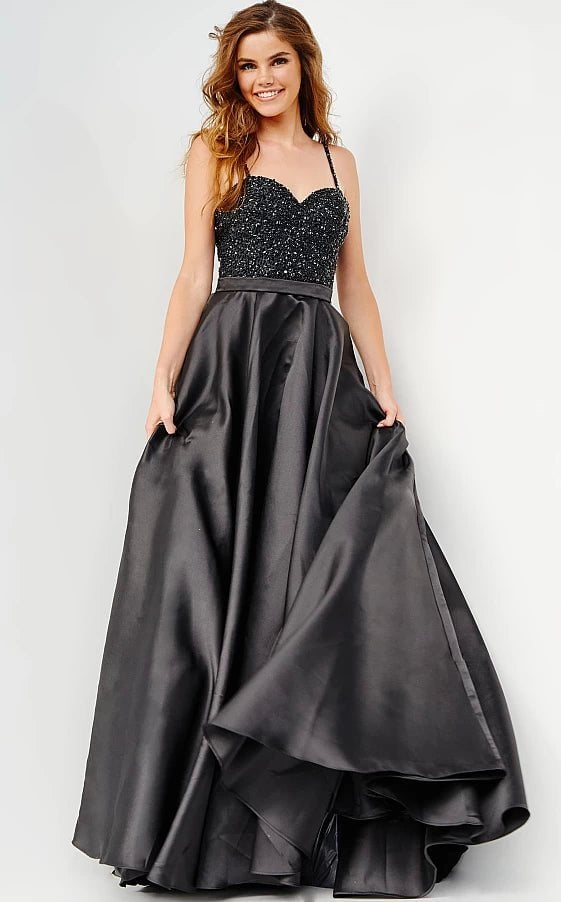 Exquisite Women's Wear Sale JVN08475 Black A Line Embellished Bodice Prom Gown