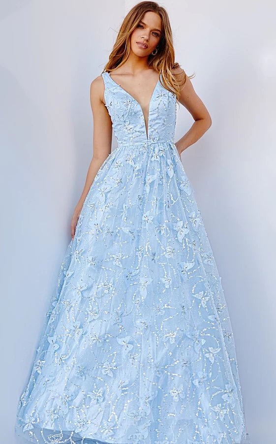 Attire Sale JVN24182 Light Blue Plunging Neck A Line Prom Gown