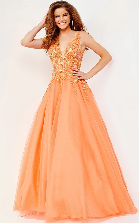 Fast Fashion Favorites JVN22831 Orange Embellished A Line Prom Ballgown