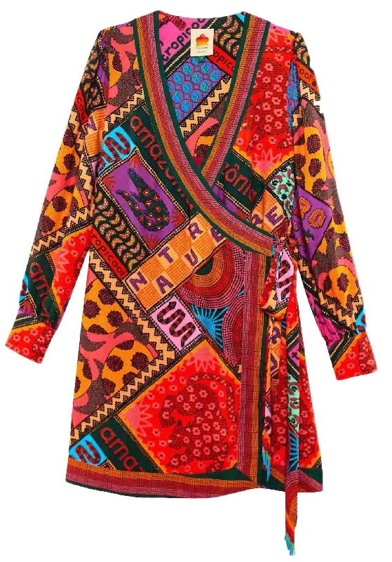 Free Spirited Fashion Dotted Patch Scarf Wrap Dress in Multi