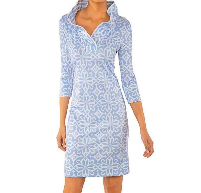 Clearance Event Jersey Ruffneck Dress - Piazza In Pale Blue