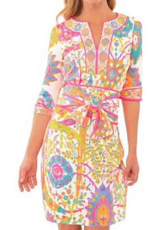 Special Occasion Wear Jersey Split Neck Dress - Magic Carpet In Brights