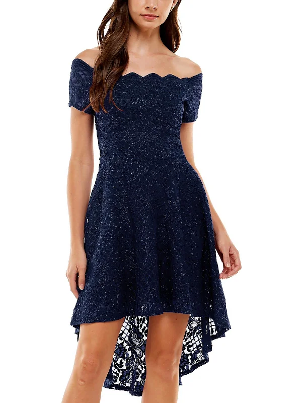 Trendsetting Threads Juniors Womens Lace Overlay Knee Length Fit & Flare Dress