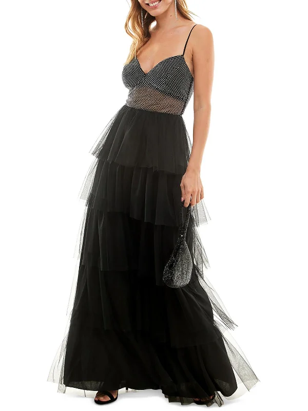 Bid Farewell To The Old Season Juniors Womens Lace Up Back Tiered Evening Dress