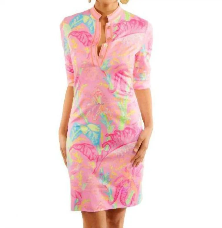 Discover Promotions Palm Palm Mandarin Dress In Pink Multi