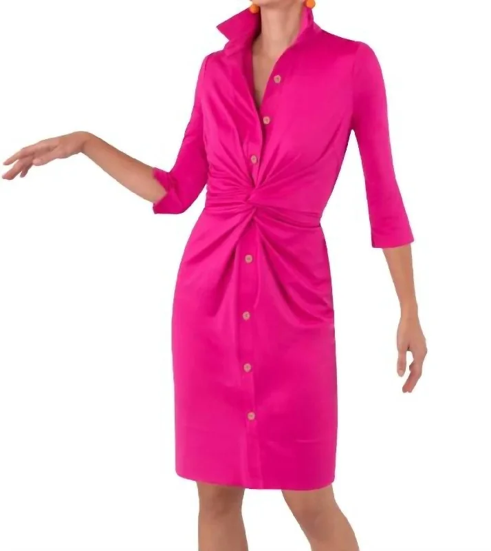 Fashion Deal Twist & Shout Dress In Solid Pink